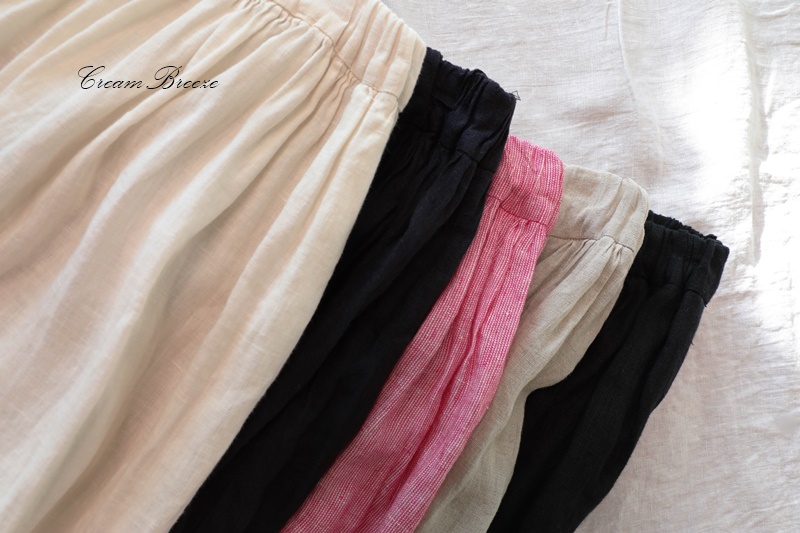 CREAM BREEZE - linen shirring skirt (5colors)